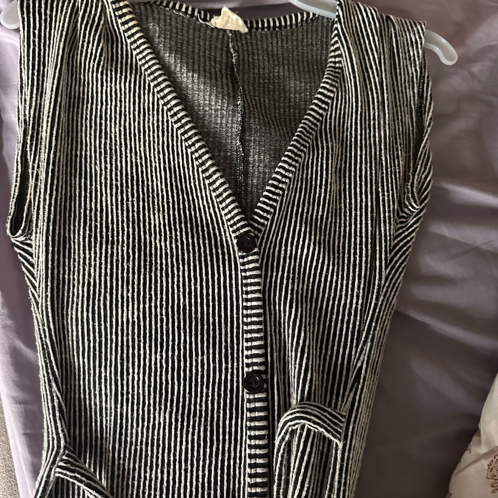 Striped black and white button down dress.